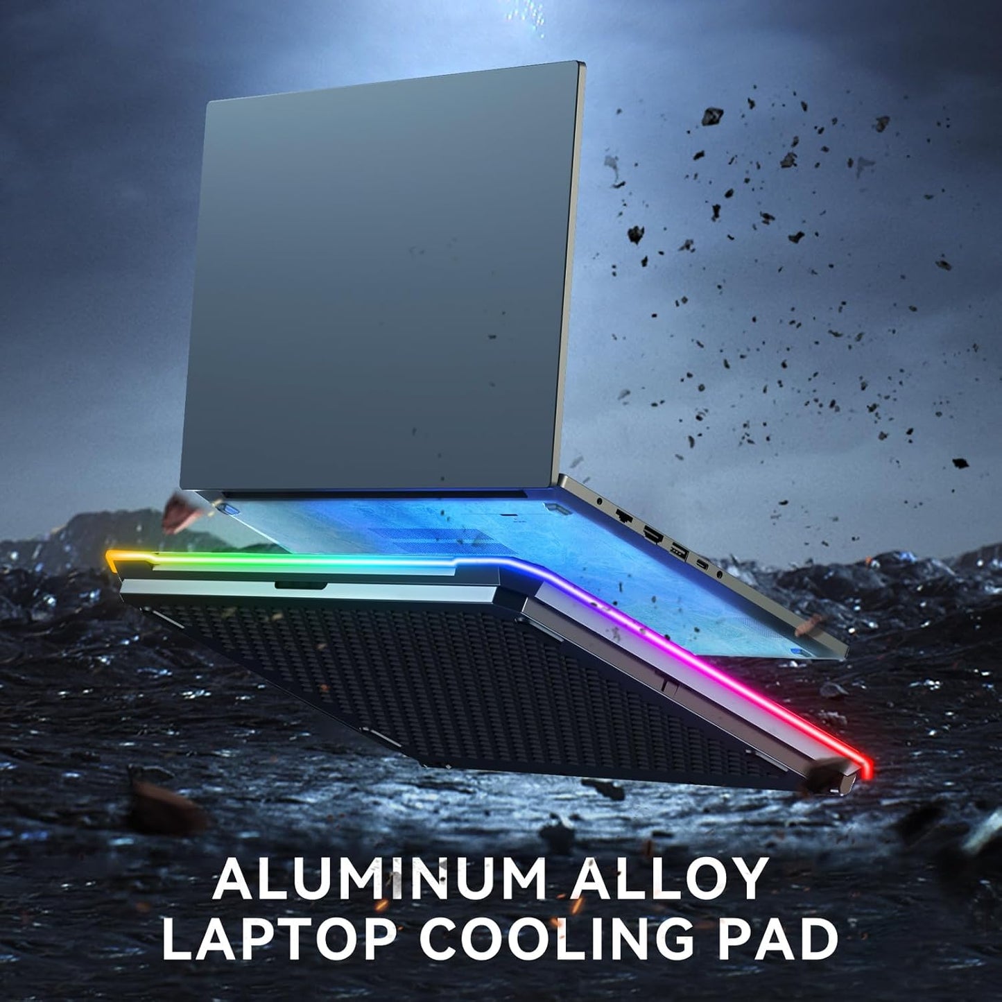 Aluminum Alloy RGB Gaming Laptop Cooler with 6 Fans and LCD Screen - 10 RGB Modes Memory Function, 4 USB Ports 3.0 and 2.0 Hub, 9 Height Adjustable for 10 to 21 Inch Laptops on Desk or Lap