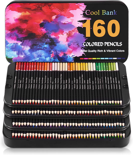 160 Artist Colored Pencils, Oil Colored Pencils for Adult Coloring Books, Soft Core with Vibrant Colors for Artists and Beginners, Coded Pencils for Detailing, Shading & Blending, Packed in Metal Box