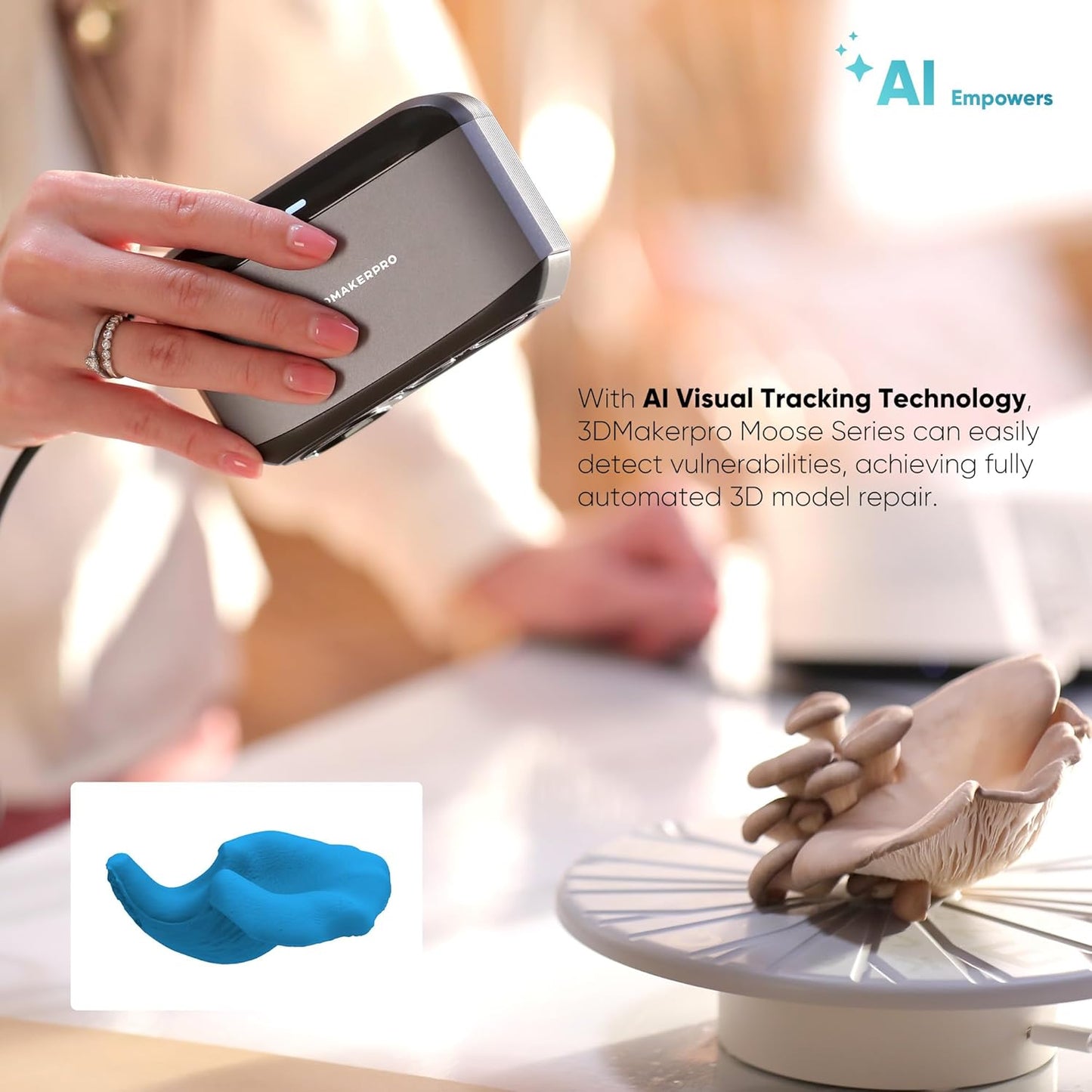 3D Scanner for 3D Printing, Handheld 3D Printer Scanner 0.05mm Precision, 10FPS Scanning Speed for Medium Object, Support for Android/iOS/Win/MacOS, Moose Lite Advanced