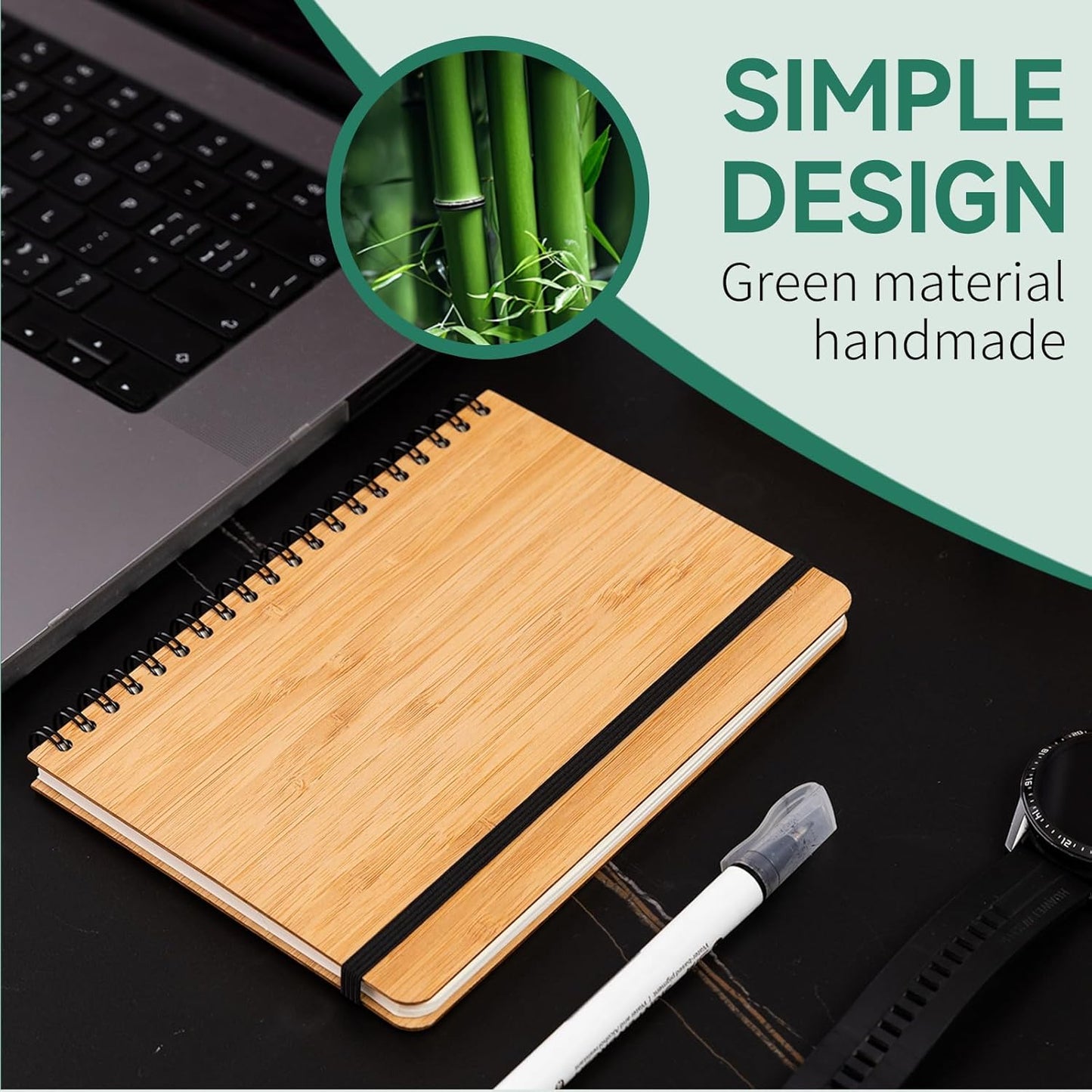 4 Set Lined Bamboo Journal Notebook,80 Pages,5”*7”,Hardcover Executive Notebooks,Daily Journal Notebook for Work,Travel,School,Note Taking,College (4)