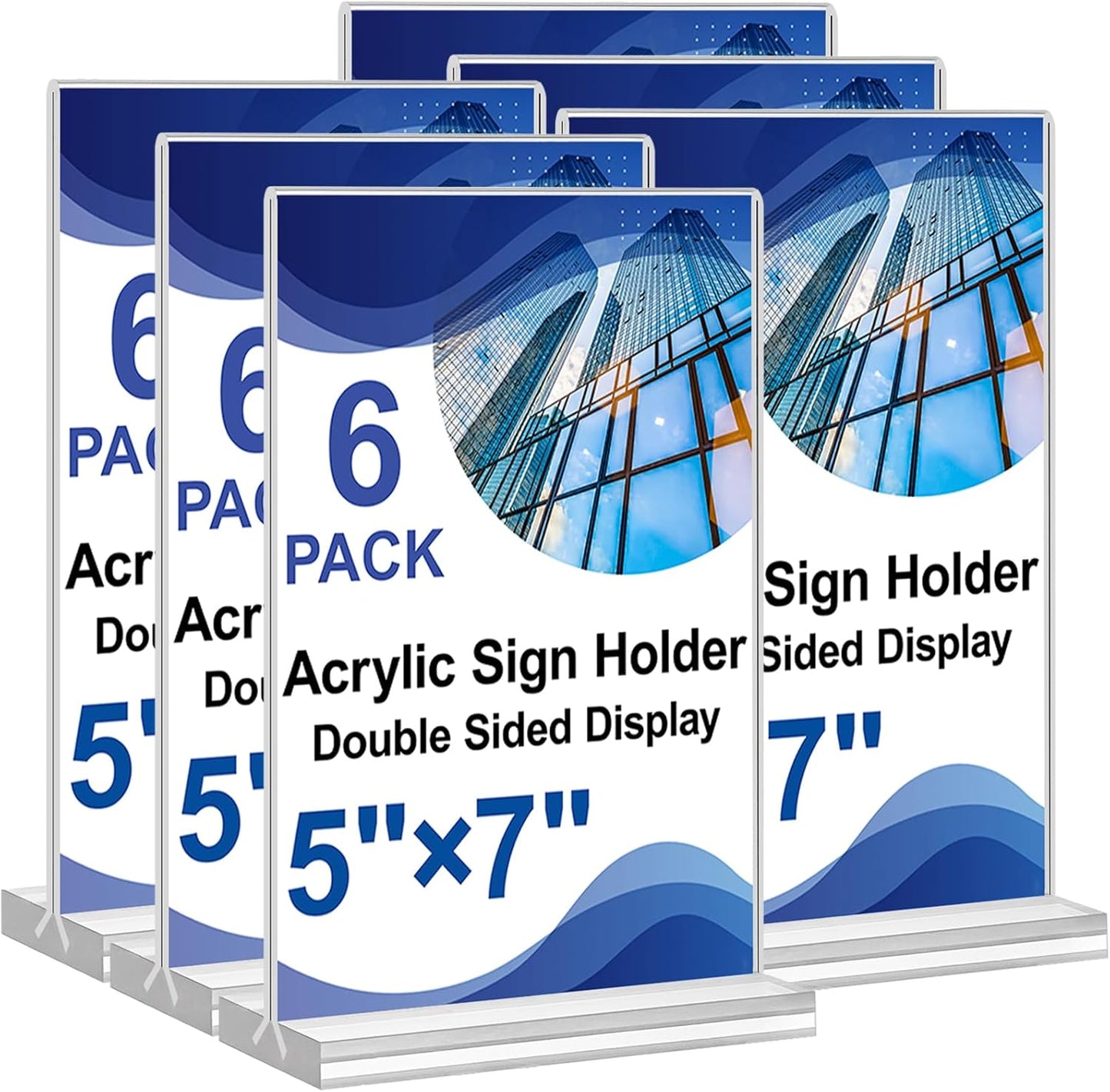 Acrylic Sign Holder 5x7,6 Pack Clear Plastic Table Display Vertical Double-Sided Desktop Display Stand Paper Holder Clear Table Sign Holder for Menu ad Frame Suitable Restaurants Meeting Office Store