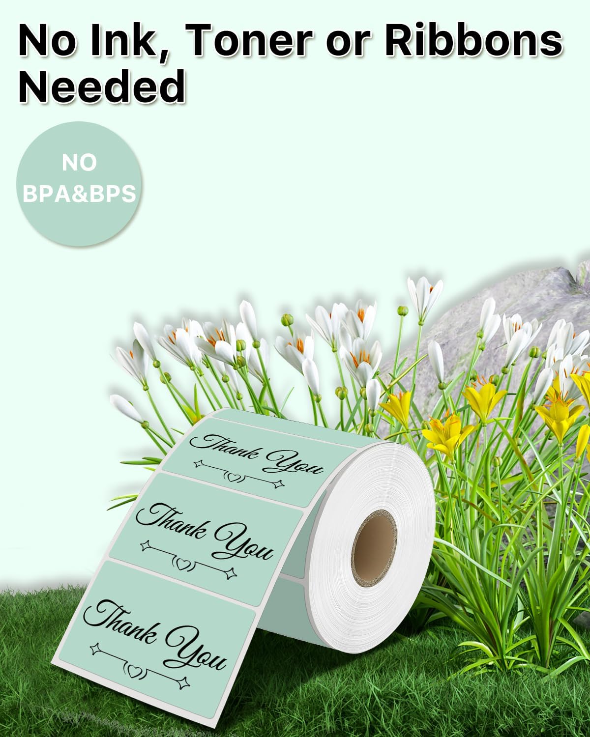 iEager 3" x 2" Thermal Labels, Rectangle Thermal Printer Stickers, Self-Adhesive Durable Sticker with Perforation Line, 500 Labels/Roll, Green