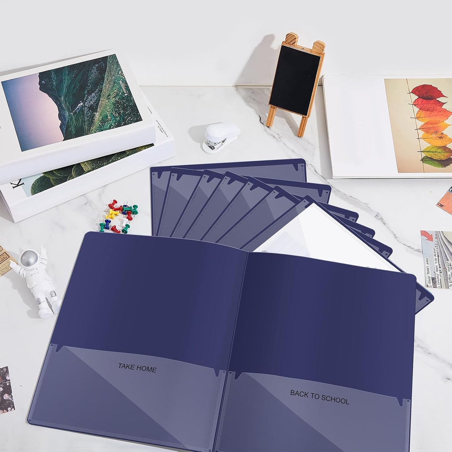 Henoyso 24 Pcs Folders Take Home Heavy Duty 2 Pocket Homework Folders with Clear Front Pockets for Elementary Students Parent Teacher Communication (Navy Blue)