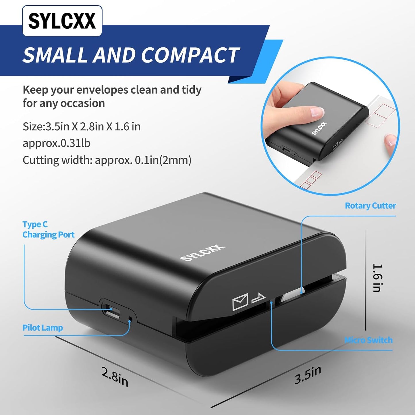 Rechargeable Electric Letter Opener - Letter Openers Envelope Slitter, Electric Envelope Opener, Mail Opener, Universal Envelope Efficient Letter Opener Tool for Office, Home (Black)