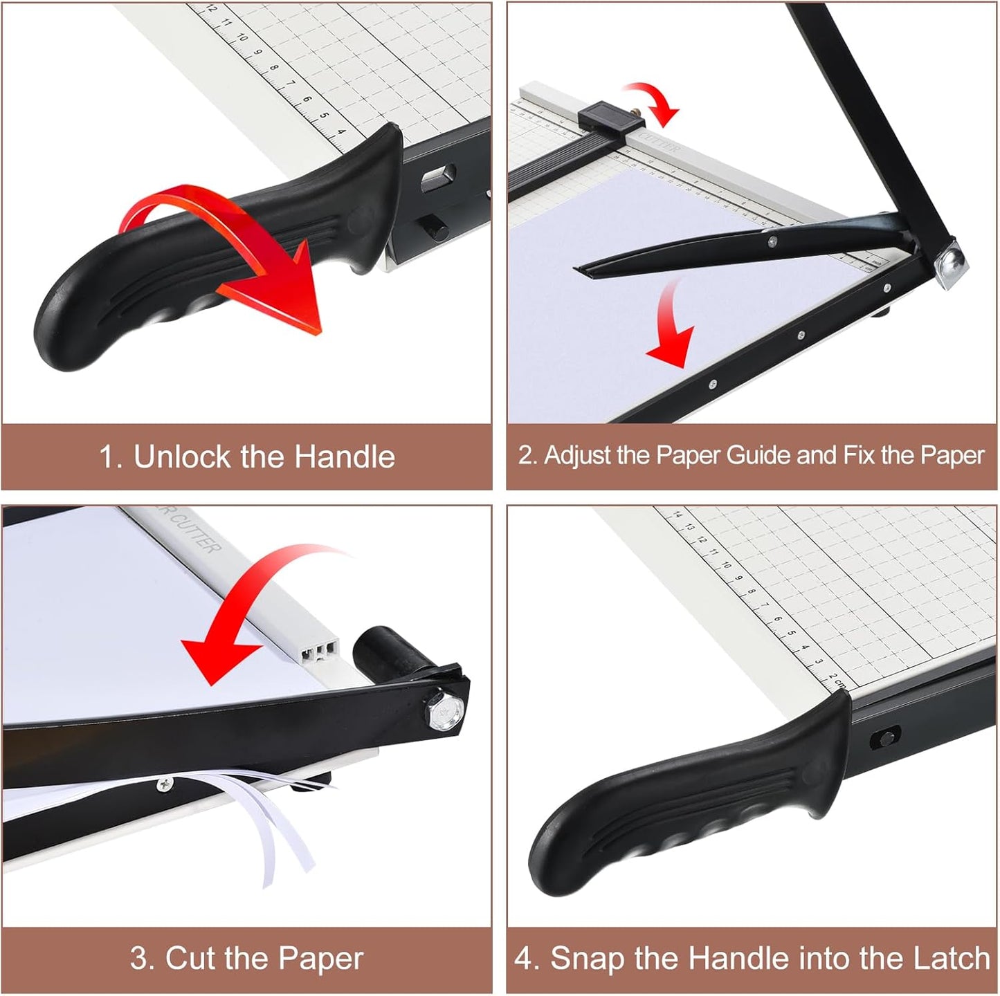PATIKIL Paper Cutter B4 Stack Paper Trimmer for Cardstock, 15" Cutting Length, Guard Rail Paper Press Tool, Adjustable Guide, Metal Base, 12-Sheet Capacity, Paper Slicer for Office, Home