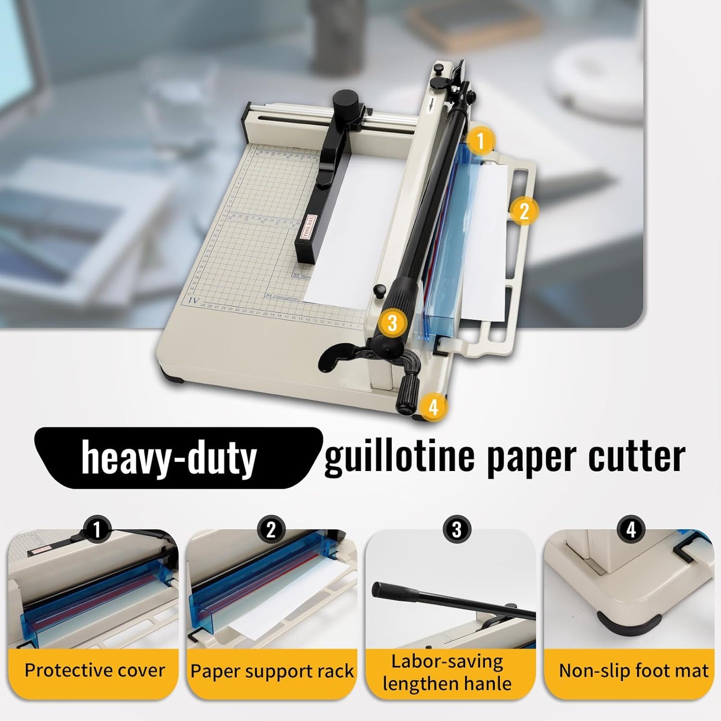 Guillotine Paper Cutter Heavy Duty 400 Sheet Capacity | Paper Cutter 12 Inch for A4 Paper with HSS Blade,Industrial Commercial Trimmer for Office,School,Print Shop,Safety Lock & Clear Grids