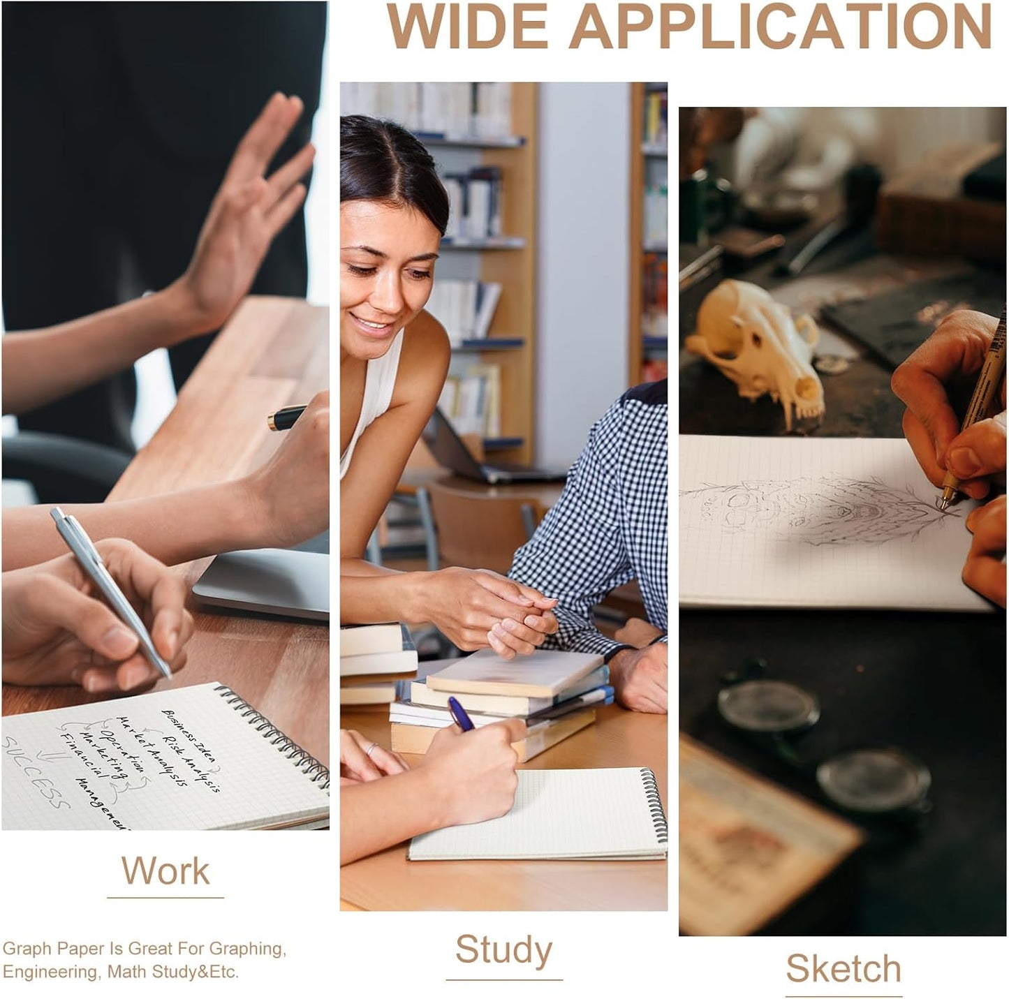 6 Pack Graph Paper Spiral Notepad A5 Top Wirebound Notepad Grid Notebook Steno Pads Memo Notebook Grid Paper 140 Pages for Writing Sketching Drawing Office Supplies (Kraft)