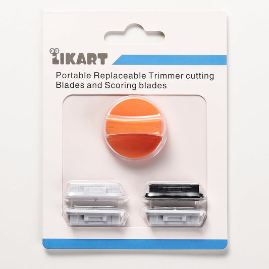 Likart 4-Pack Paper Cutter Replacement Blades Kit, Portable Trimmer Cutting Blades Compatible for Portable Trimmer/Basic Trimmer/Roll Holder,3 Cutting Blades & 1 Scoring Blades with a Holder,Orange