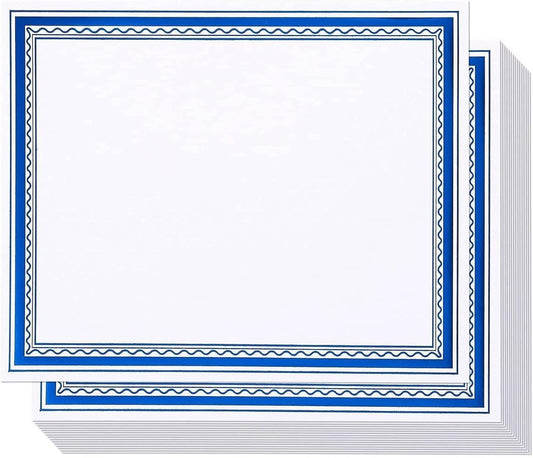 Best Paper Greetings Certificate Paper with Blue Foil Border - 8.5 x 11 In, 50 Sheets - Bulk Blue Border Certificate Paper - Inkjet & Laser Printer Compatible