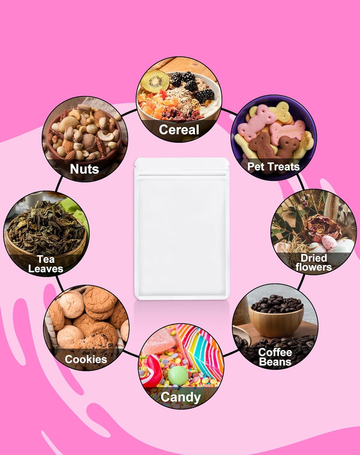 100 Pack Resealable Packaging Bags for Small Business Double-Sided Color Smell Proof Bags for Food Storage Flat Bags (White, 2.7" x 3.8")