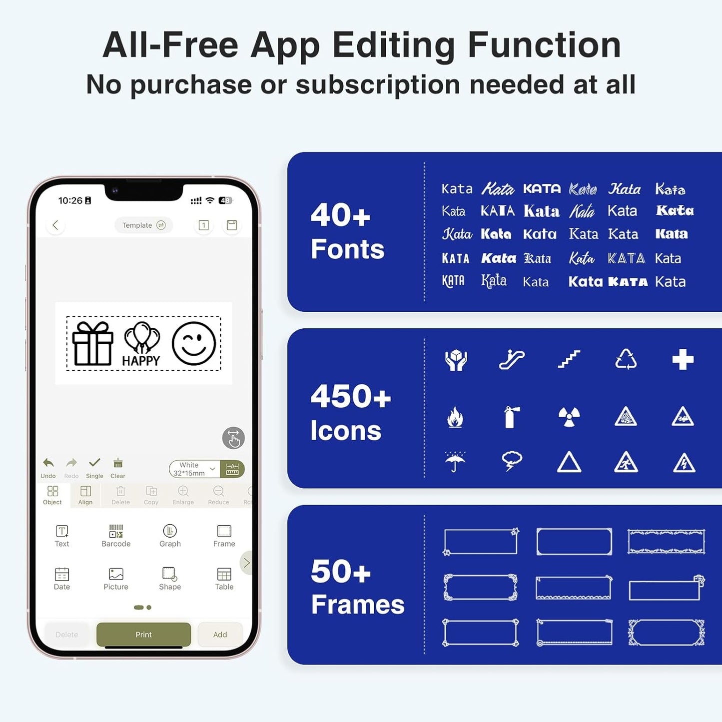 SUPVAN E11 Bluetooth Label Maker Machine with Tape, Support Keyboard & App with 40 Fonts and 450+ Icons, Rechargeable Inkless Labeler for Home, Kitchen, Office, School, Organization, Black