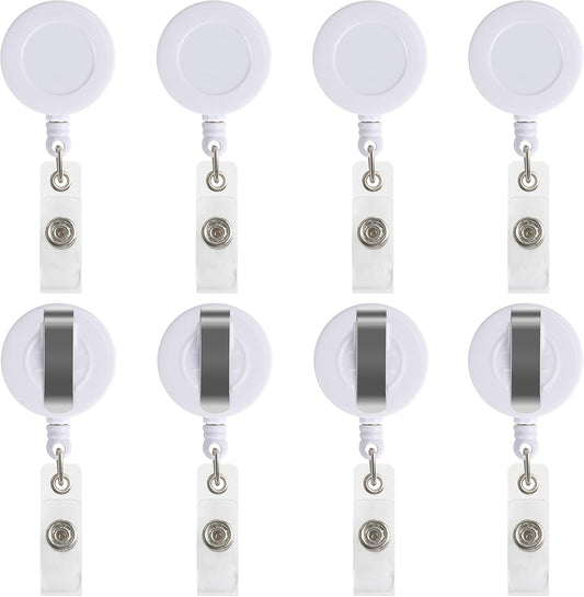 JANYUN 50 Pcs Retractable Badge Reel Clips Holder for Hanging ID Card Key Chain (White)