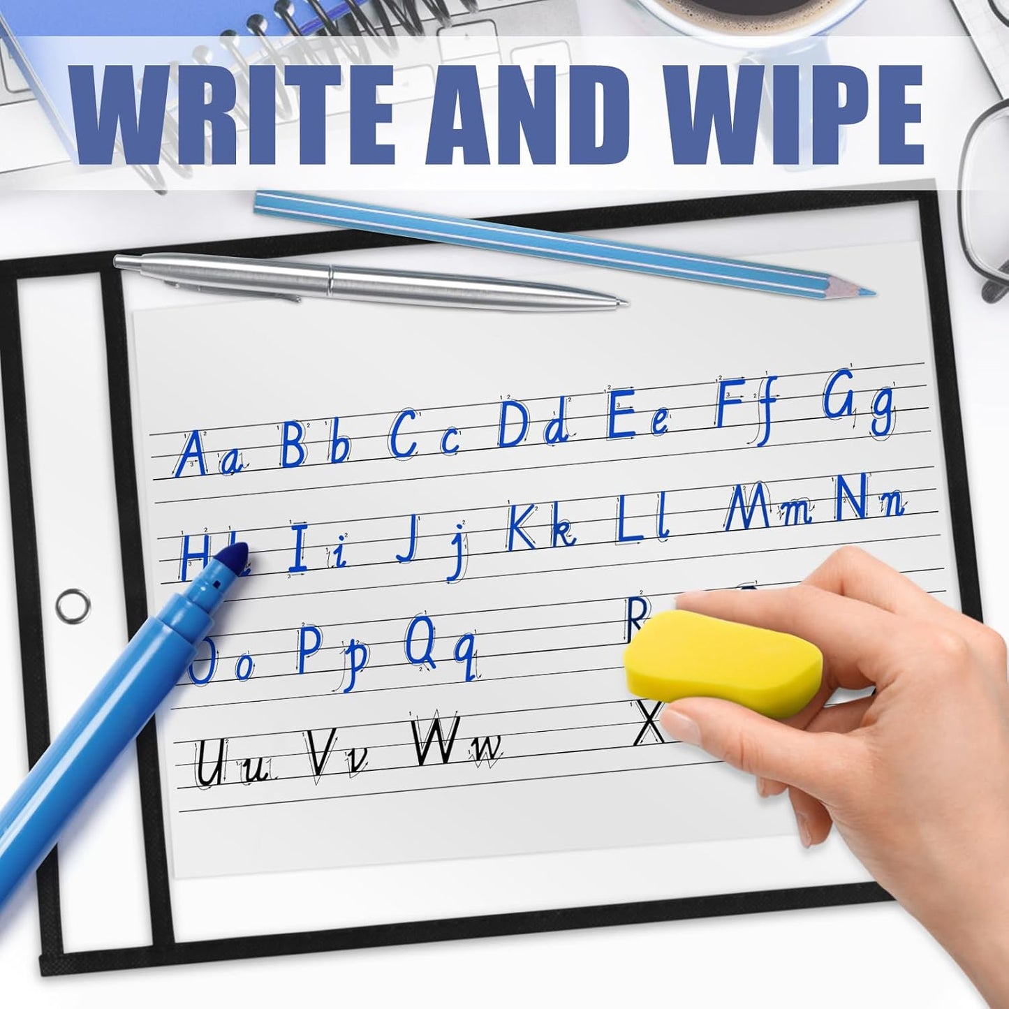 Job Ticket Holders 9x12, 30 Pack Heavy Duty Sheet Protectors Plastic Paper Sleeves 8.5 x 11 Clear Document Protectors Dry Erase Pocket Sleeves Document Holder for Shop Office Classroom Home, Black