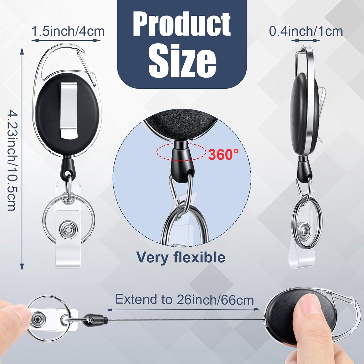 Honoson 170 Pcs Heavy Duty Retractable Badge Reels Batch ID Badge Holder Retractable Clip Bulk Key Holder with Ring for Office Worker Employee, Doctor Nurse Gifts (Black)