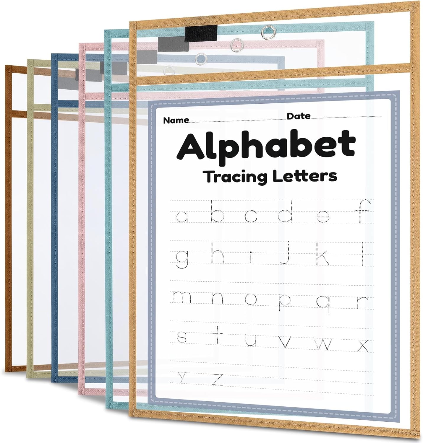 12 Pack Dry Erase Pockets 6 Assorted Colors 8.5 x 11 Inch Clear Plastic Sheet Protectors Dry Erase Pocket Sleeves Teacher School Office Supplies (Vintage)