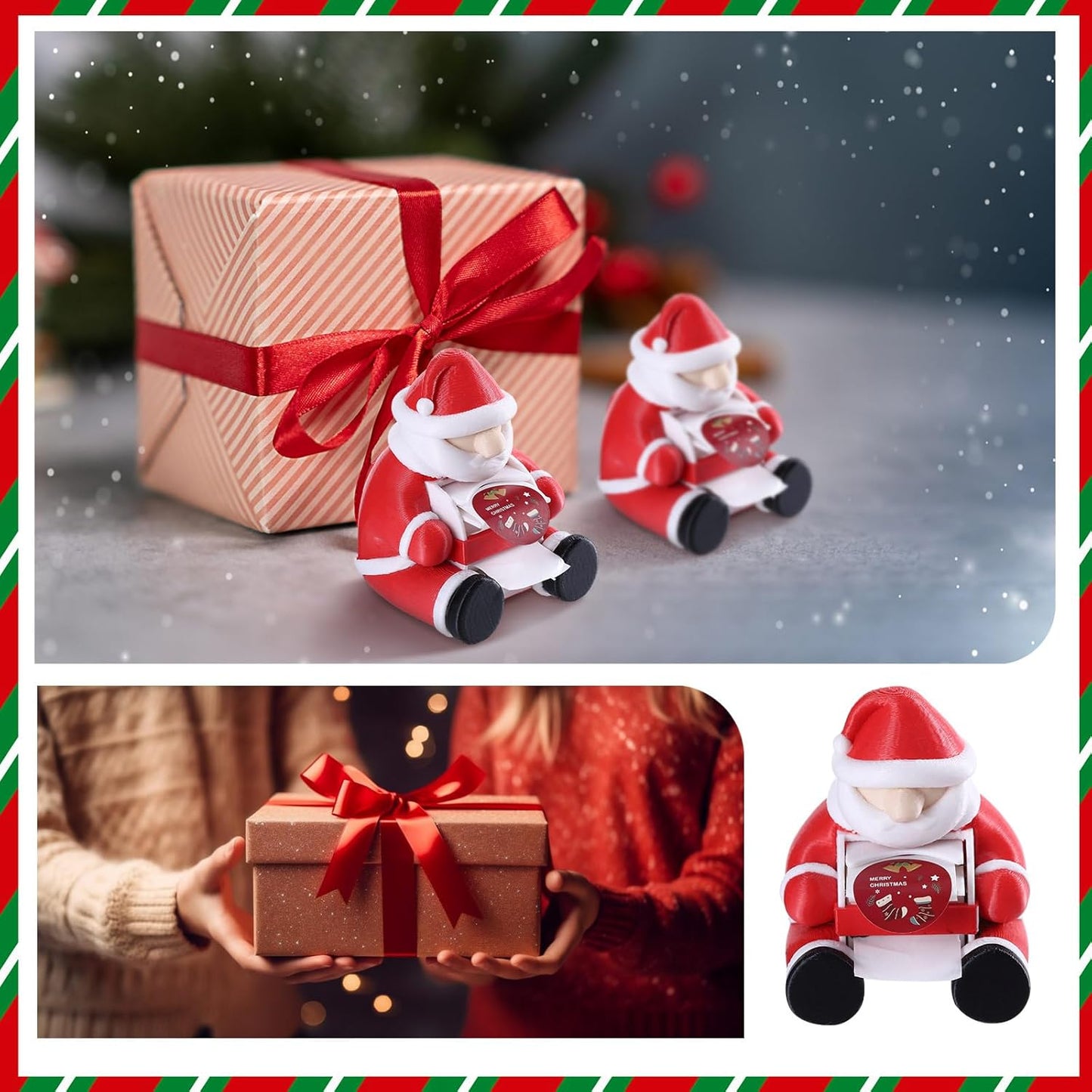 2 Pcs Christmas Gift Santa Claus Postage Stamp Holder Stamp Roll Dispenser for Office Desk Decor Accessories, 1.18" Core (Stamps Not Included)