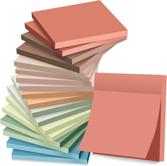 (18 Pack) Sticky Notes 3x3 in Post, Vintage Colors, Sticky Pads, Strong Adhesive, Recyclable, Self-Stick Pads, Easy to Post for Home, Office, Notebook