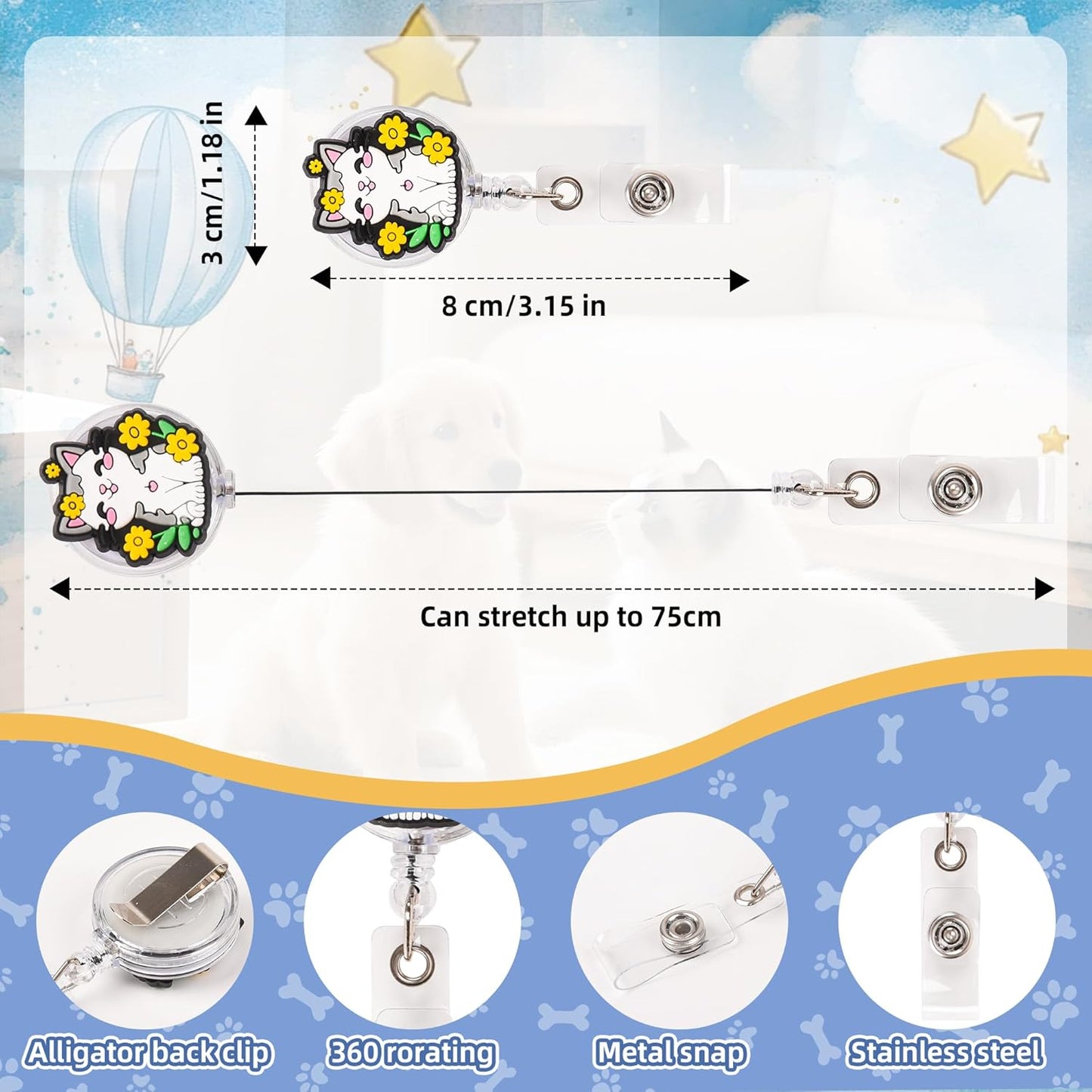 24 Pcs Vet Teach Gifts Cute Badge Reel, Retractable Veterinary ID Badge Holders Vet Teach Accessories for Men Women Vet Tech Week Gifts.