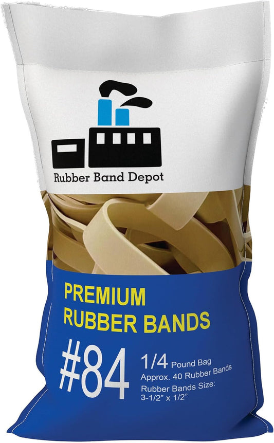 3-1/2" x 1/2'' - Size #84 - Rubber Band Depot - Wide Bands - Everyday Rubber Bands, Business Bands - Approximately 40 Per Bag - 1/4 Pound Bag