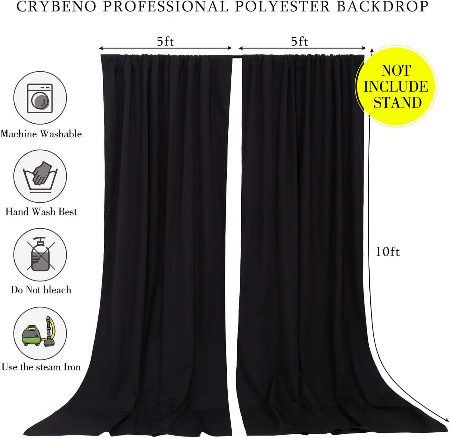 Black Backdrop Curtains 2 Panels 5ft x 10ft Polyester Photo Backdrop Drapes for Wedding Party Stage Birthday Decorations