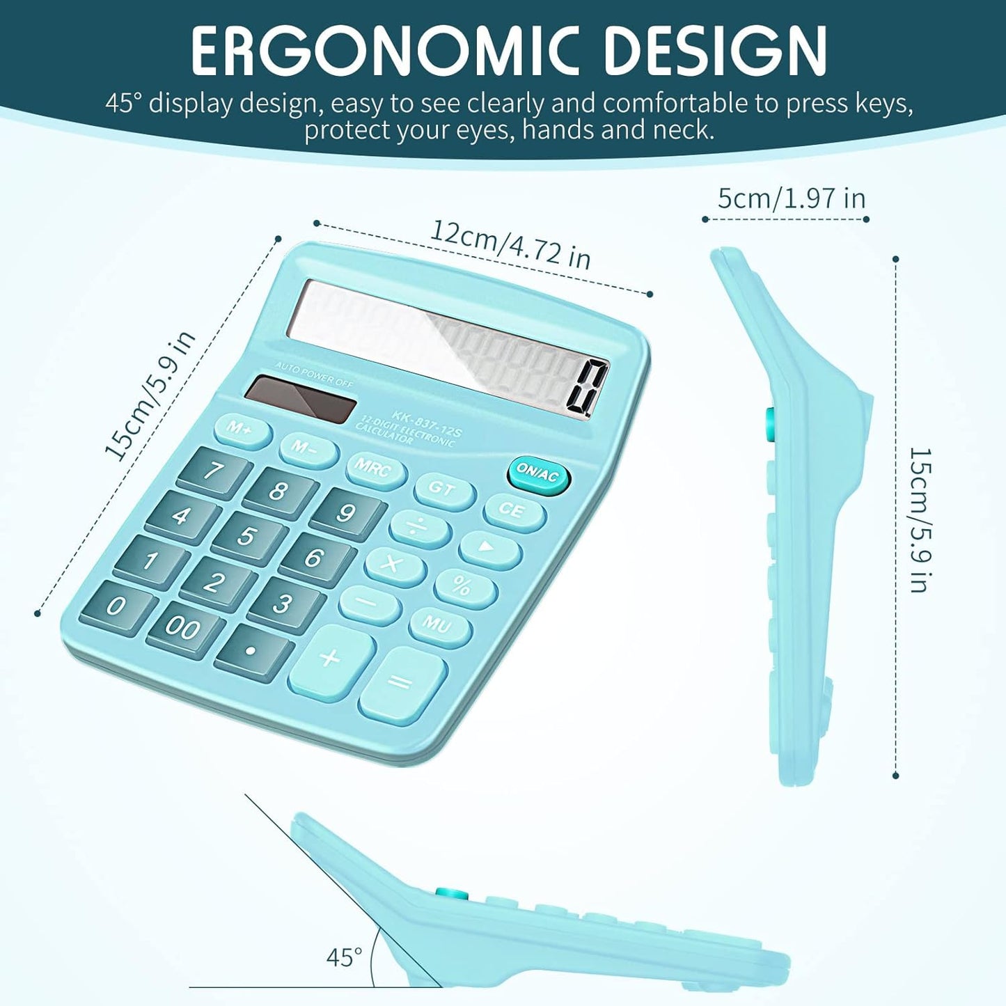Konohan 8 Pieces 12-Digit Calculator, Solar Basic Desktop Calculator Large Display Electronic Dual Power Handheld for Home Office School(Blue)