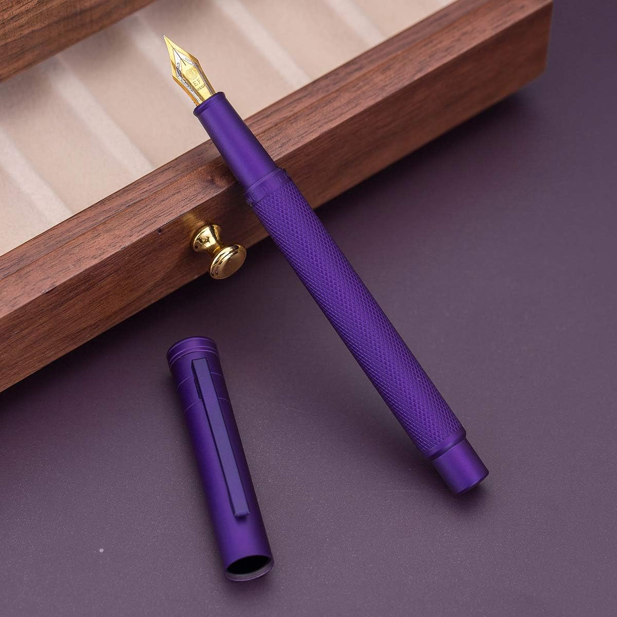 Hongdian 1851 Purple Forest Fountain Pen Medium Nib, Classic Design with Converter and Metal Pen Case