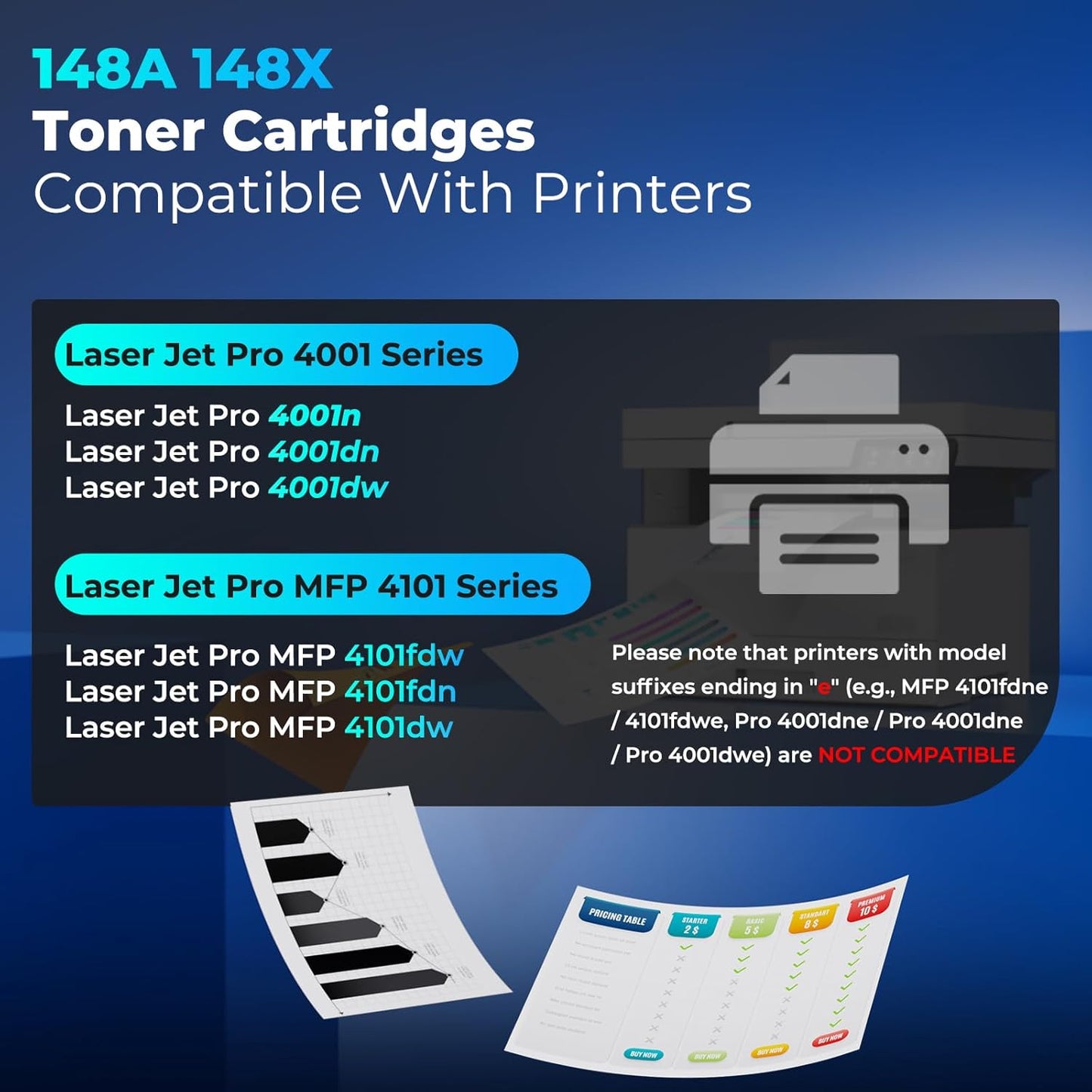 148A Toner Cartridge 4001n 4101fdw 4001dn Toner 2 Pack Replacement for HP 148A 148X Toner Cartridges Black HP148A HPW1480A HP148X Work with HP Laser Jet Pro 4001n 4001dn 4001dw MFP 4101fdw 4101fdn