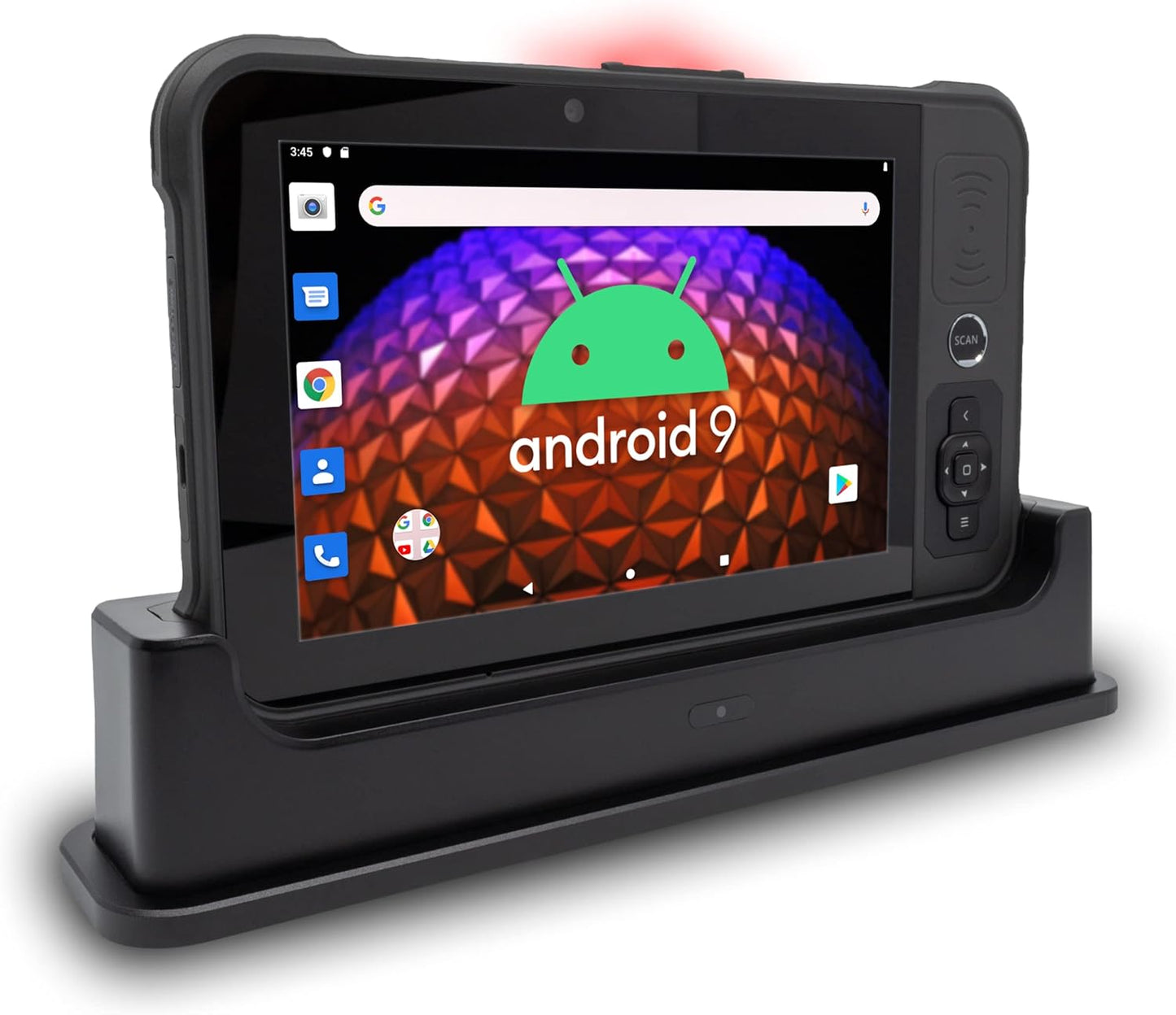 Heavy Duty Android Tablet with Integrated Barcode Scanner, 2D/1D/QR Zebra SE4710 Reader, Android 9, WiFi/GPS/Bluetooth, 8000mAH All-Day Battery (Tablet + Charging Cradle)