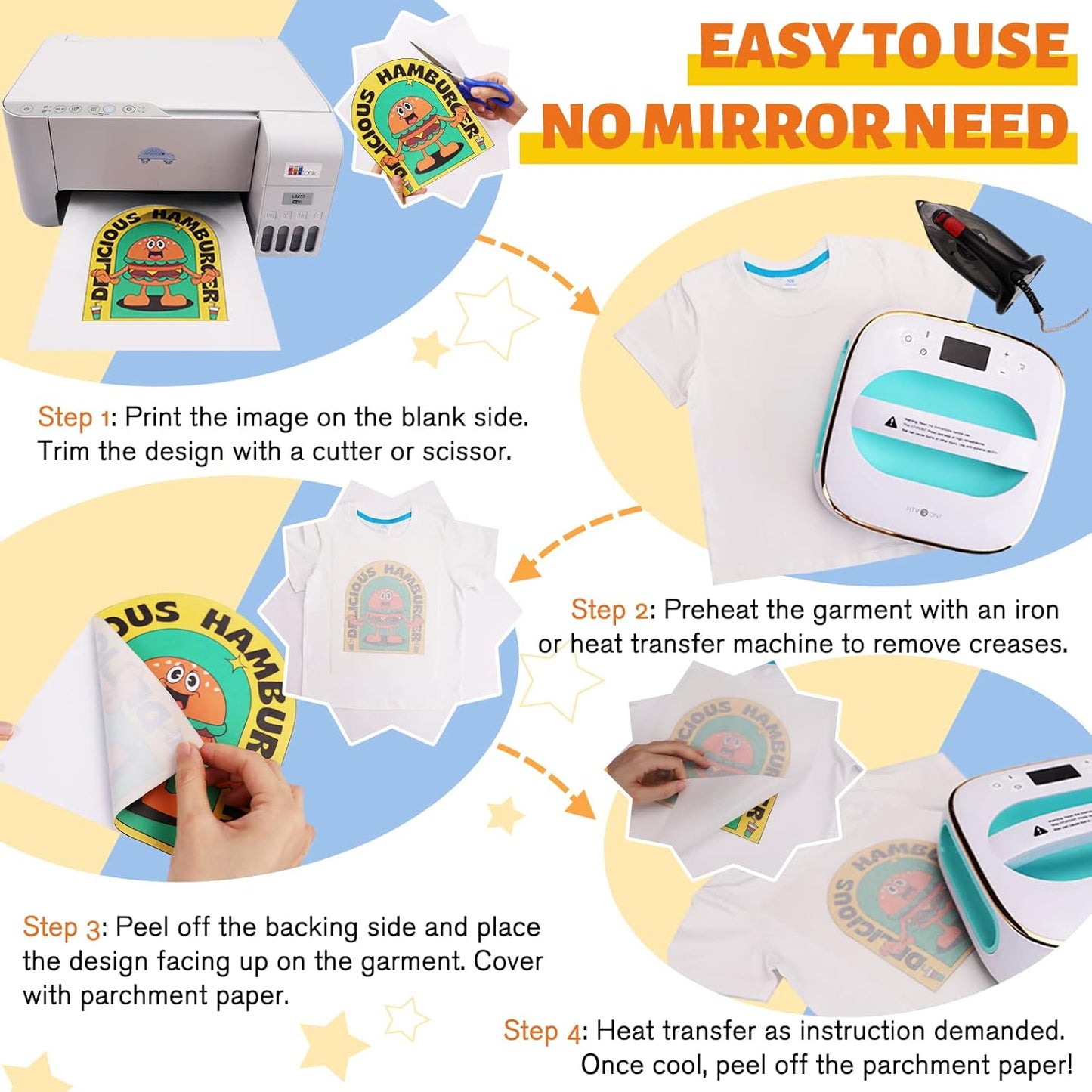 HTVRONT Heat Transfer Paper for T Shirts - 20 Pack Mixed Light & Dark Iron on Transfer Paper,8.5" x 11" Printable Heat Transfer Vinyl for Inkjet Printer, Durable & Easy to Use