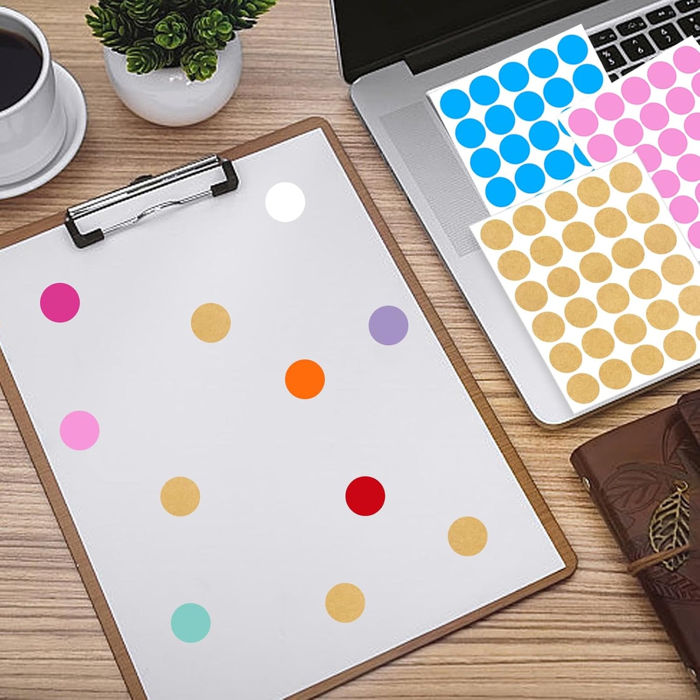 0.75 Inch Round Label Removable Color Code Dot Stickers (1050 Pack,Kraft)
