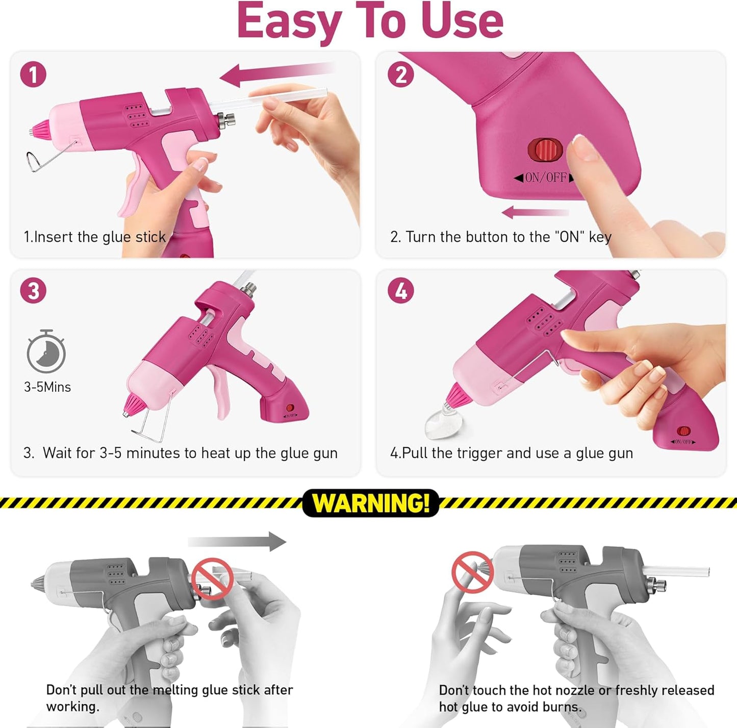 Hot Glue Gun with 30 Glue Sticks,20W Rechargeable Pink Hot Glue Gun and Sticks Set,Mini Glue Gun for School Craft DIY Arts,Quick Home Repairs & Decoration