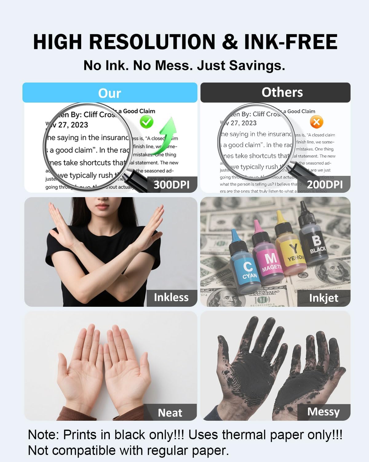 iDPRT Inkless Portable Printer for Travel, 300DPI Wireless Thermal Printer Support 8.5" x 11" US Letter, A4, Small Bluetooth Printers Compatible with iOS, Android Laptop for Home Office Car, Grey