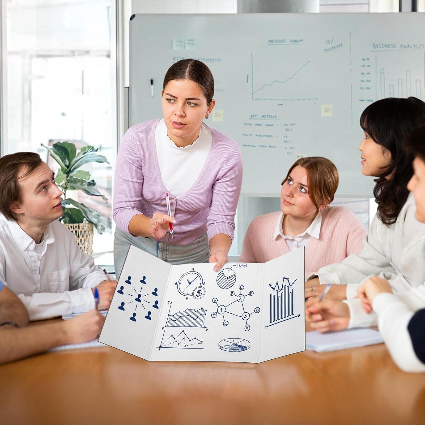 9 Per Pack Trifold Poster Board, 24" × 16" Inch White Cardboard Sheets for School Projects, Science Fair, Business Events