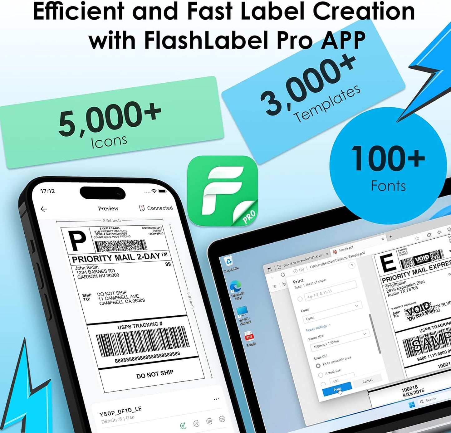 Bluetooth Thermal Label Printer, 4x6 Portable Thermal Shipping Label Printer for Small Business, Compatible with iPhone,Android,Windows,Mac,Chromebook –Works with Ebay Shopify USPS&More, Pink