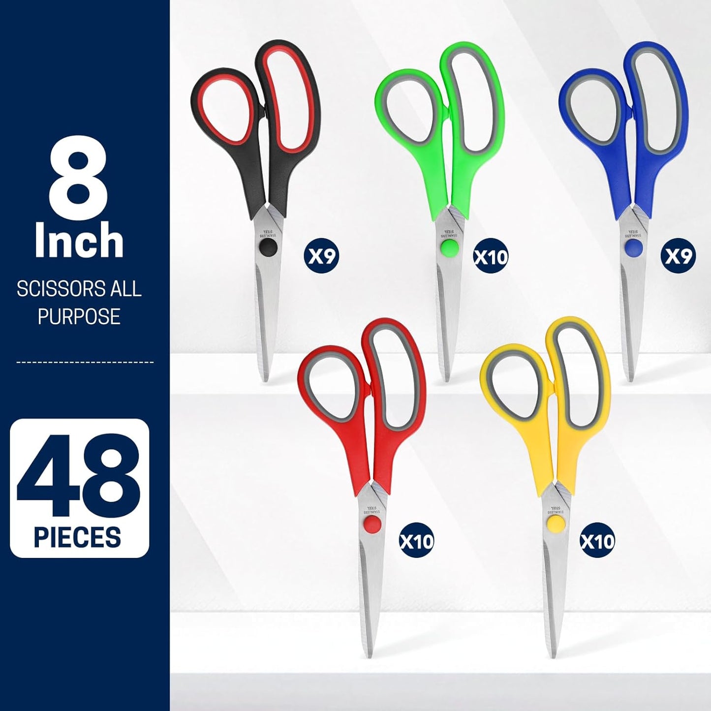 8" Multipurpose Scissor Bulk 48 Pack, Comfort Grip Handles Ultra Sharp Blade Shears Stainless Steel Scissors for Office Home, All Purpose Scissors