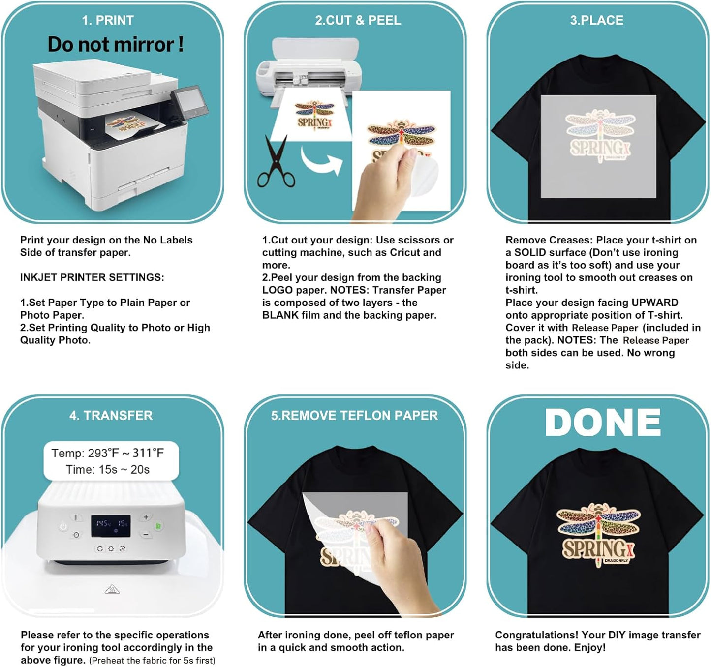 Iron on Heat Transfer Paper for T Shirts (8.5x11'', 100 Sheets) Iron-on Transfers Paper for Dark Fabric Printable Heat Transfer Vinyl for Inkjet Printer (Dark Fabric 100pcs, 100pcs)