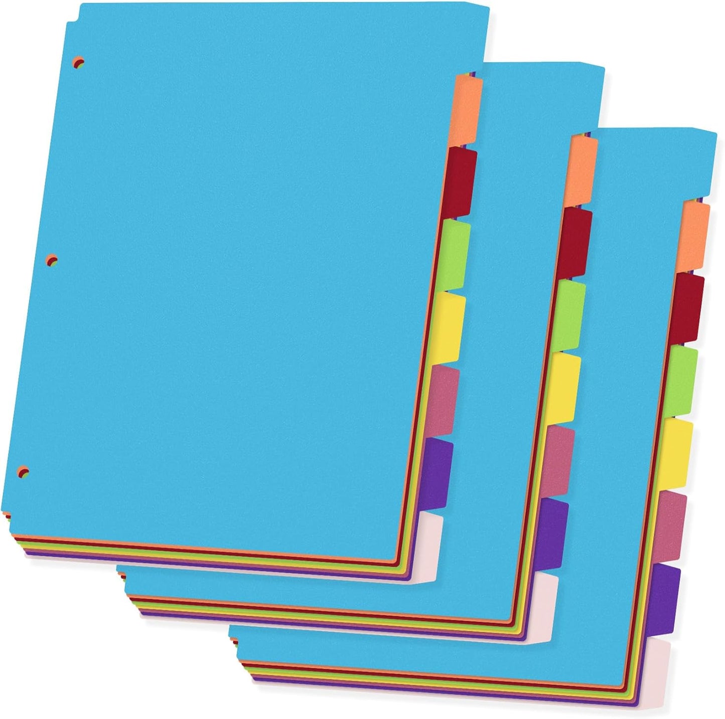 24PCS/3 Set Binder Dividers with Tabs, 8-Tab Dividers for 3 Ring Binder, 3-Hole Punched Letter Size Plastic 3 Ring Binder Dividers for School Office Home Document Organizer, Multicolor