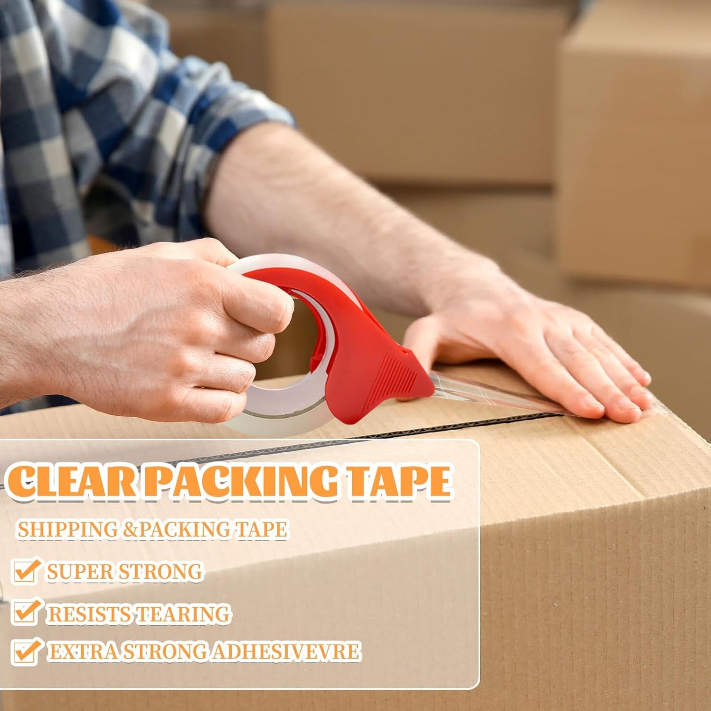 Heavy Duty Packing Tape,6 Rolls Clear Packaging Tape with 1 refillable Dispenser, 1.88 Inches x 55 Yards, Designed for Shipping Tape for Moving, Shipping and Packing