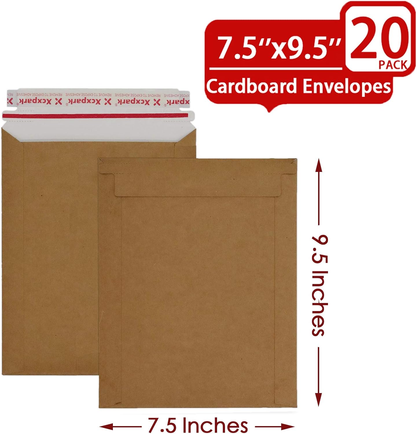 20 Pack brown Kraft Rigid Mailers, 7.5x9.5 inches Self Seal Photo Document Mailers Premium Cardboard Keep Flat Envelopes for Photos, Pictures, Papers CD