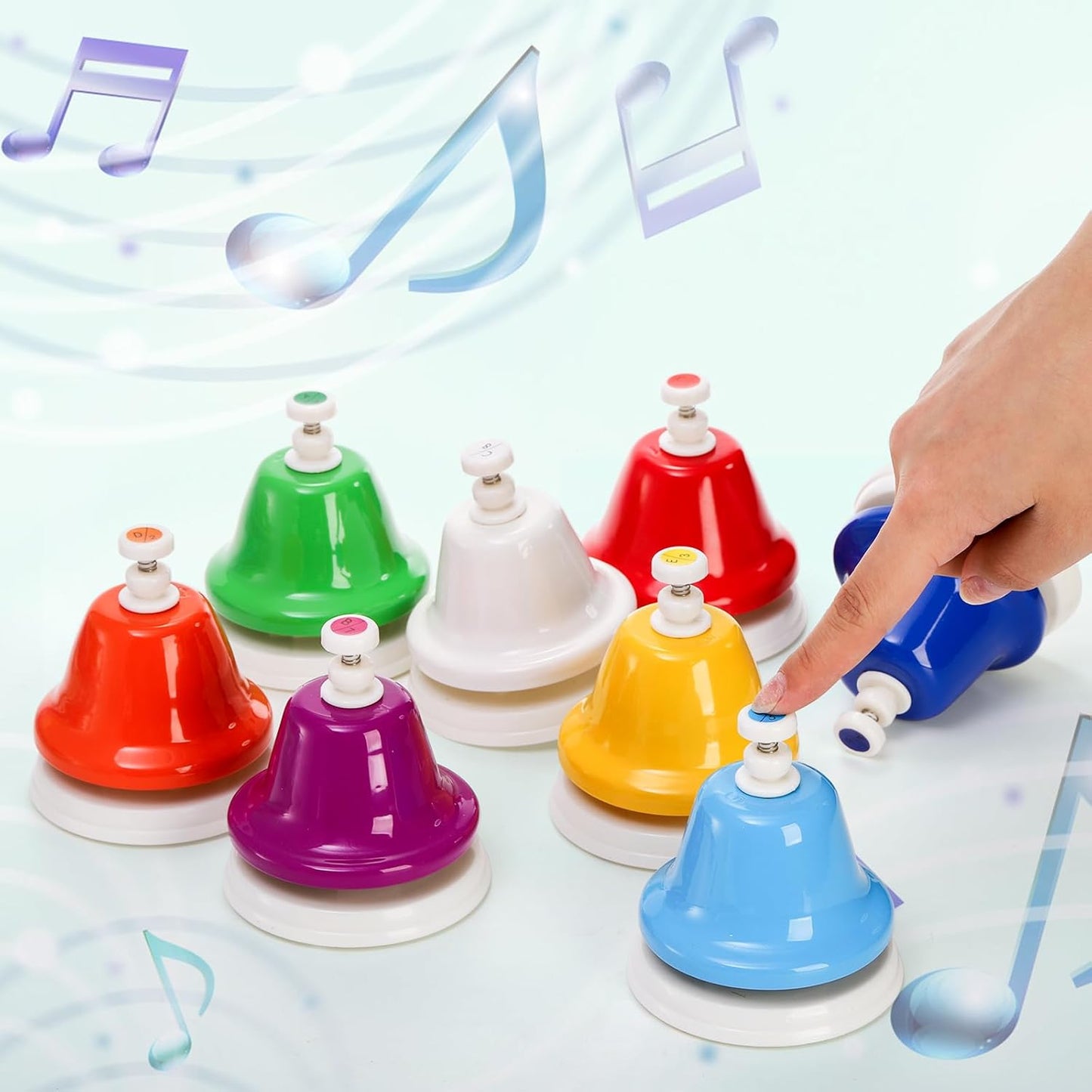 8 Notes Desk Bells, Music Bell Percussion Instrument, Colorful Diatonic Metal Bells, Chromatic Musical Table Bell for Teaching Church Chorus Holiday Party Supplies Birthday Gift
