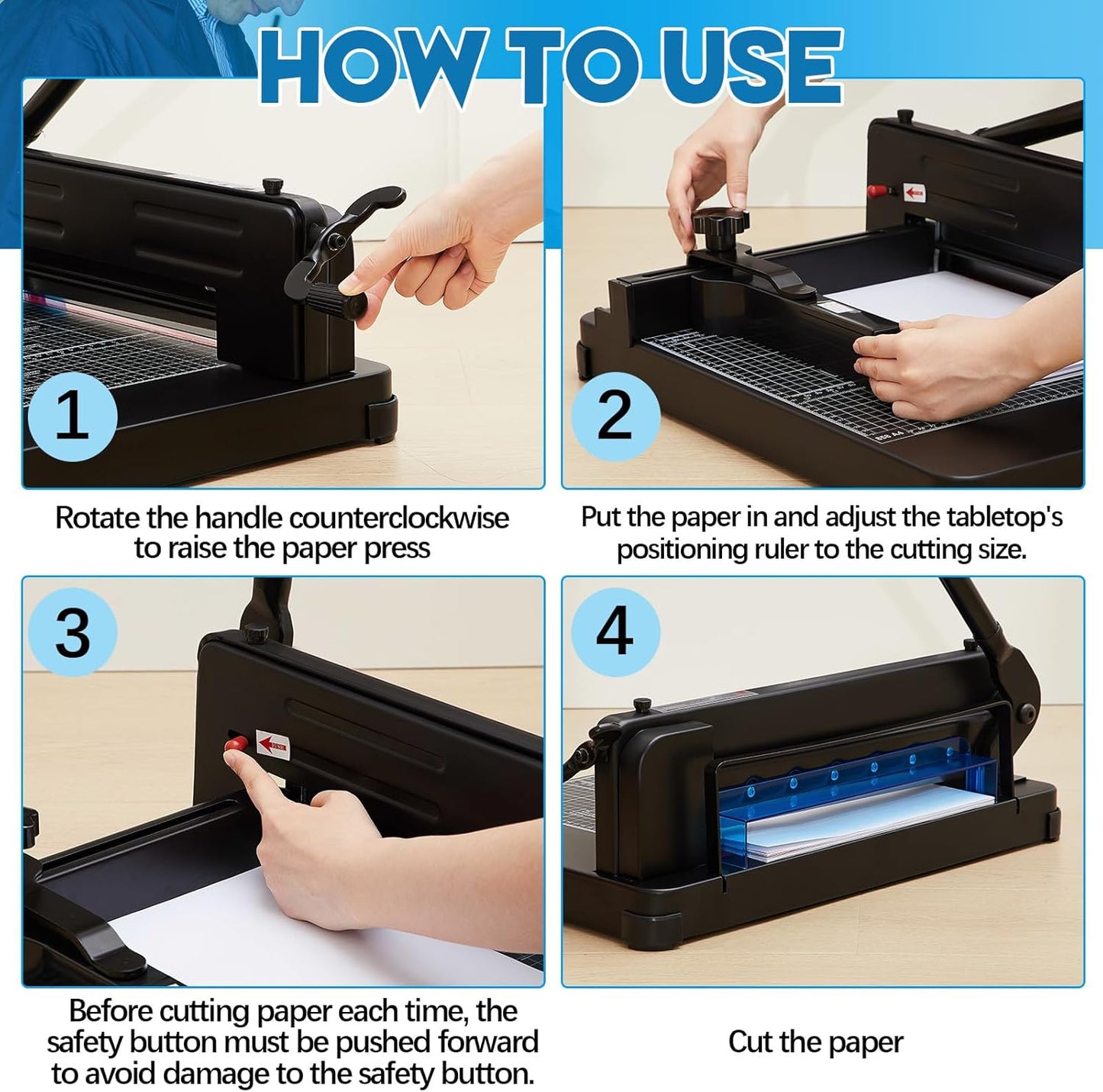 12 Inch A4 Heavy Duty Guillotine Paper Cutter 400 Sheet Capacity Guillotine Paper Cutter Stack Cards Trimmer Solid Steel with Metal Base for Cardstock Leather Office Home School (Black)