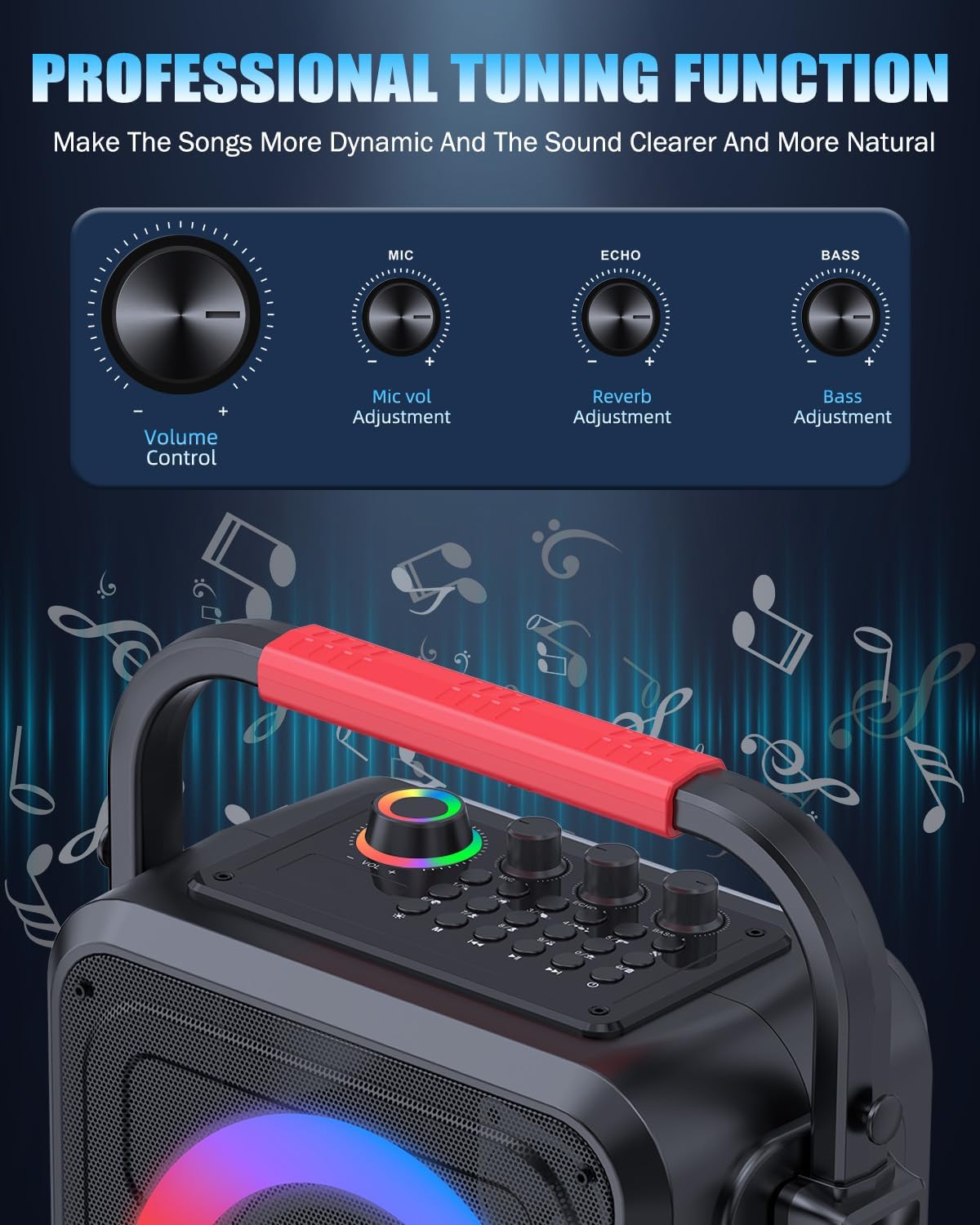 Karaoke Machine,Karaoke Machine for Adults & Kids,Portable Karaoke Speaker with 2 Wireless Microphones,PA System Supports Live/TF Card/USB/AUX//REC/TWS