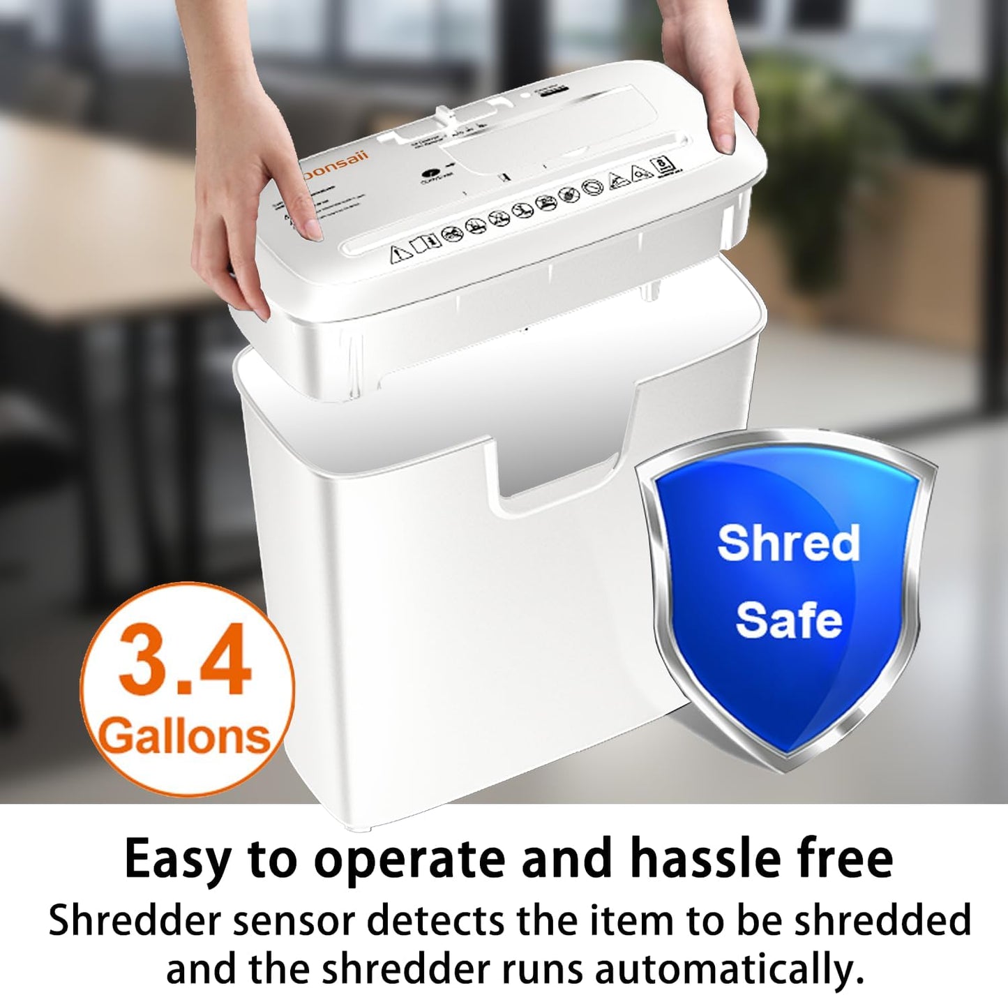 Bonsaii Quiet Strip-Cut Shredder, Up to 8 Sheets, Offering high Security, CDs, Credit Cards, Overheat Protection, Equipped with a 3.4-Gallon bin, Operates Quietly, Ideal for Home Office, White