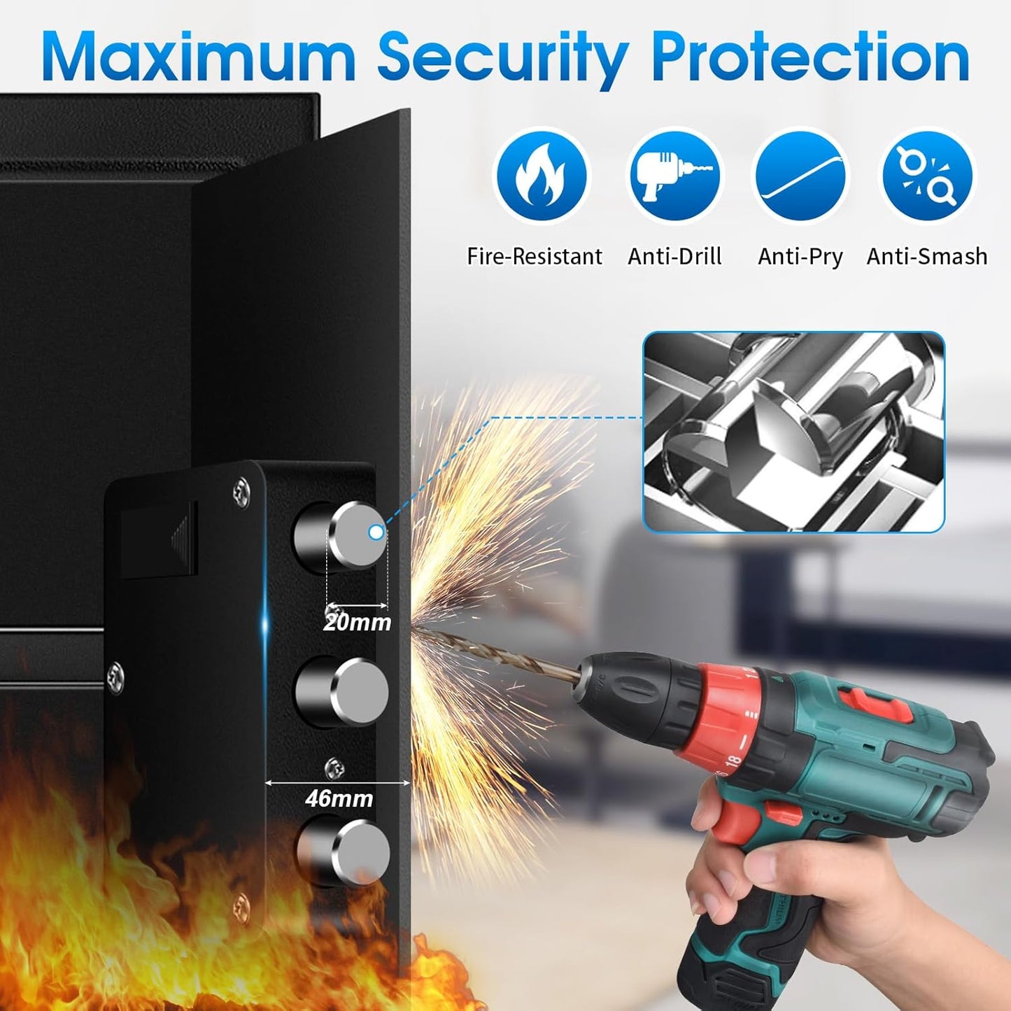 2.2 Cu Ft Fireproof Home Safe Box - Digital Electronic Keypad, Steel Security Combination Lock Box with Removable Shelf, Emergency USB-C Cable, Safety Box for Document Money Jewelry Handgun