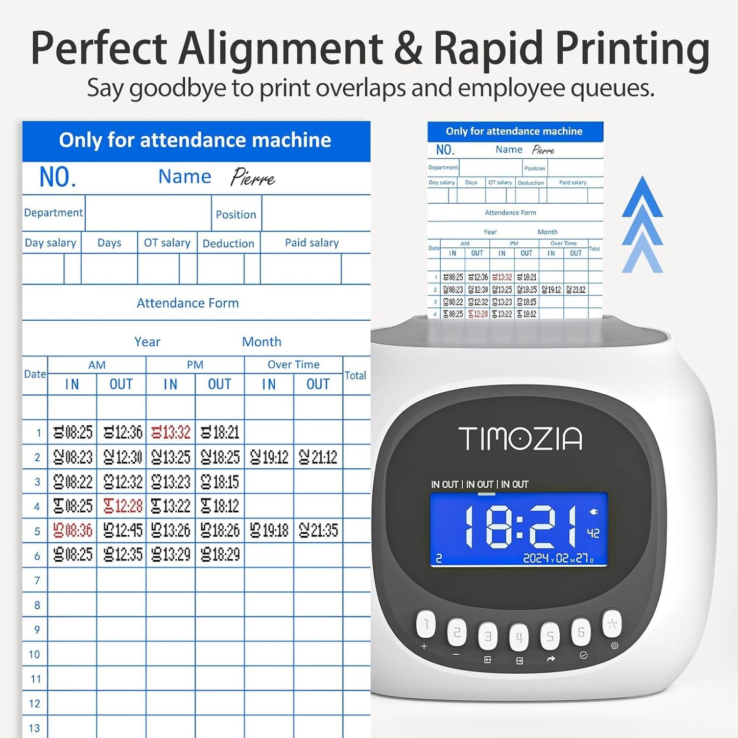 Time Clock with Passcode, Auto-Align Time Card Machine, 6 Punches per Day Time Clock Punch Machine with 100 Time Cards, 2 Ink Ribbons and 4 Racks(White, Military Time)