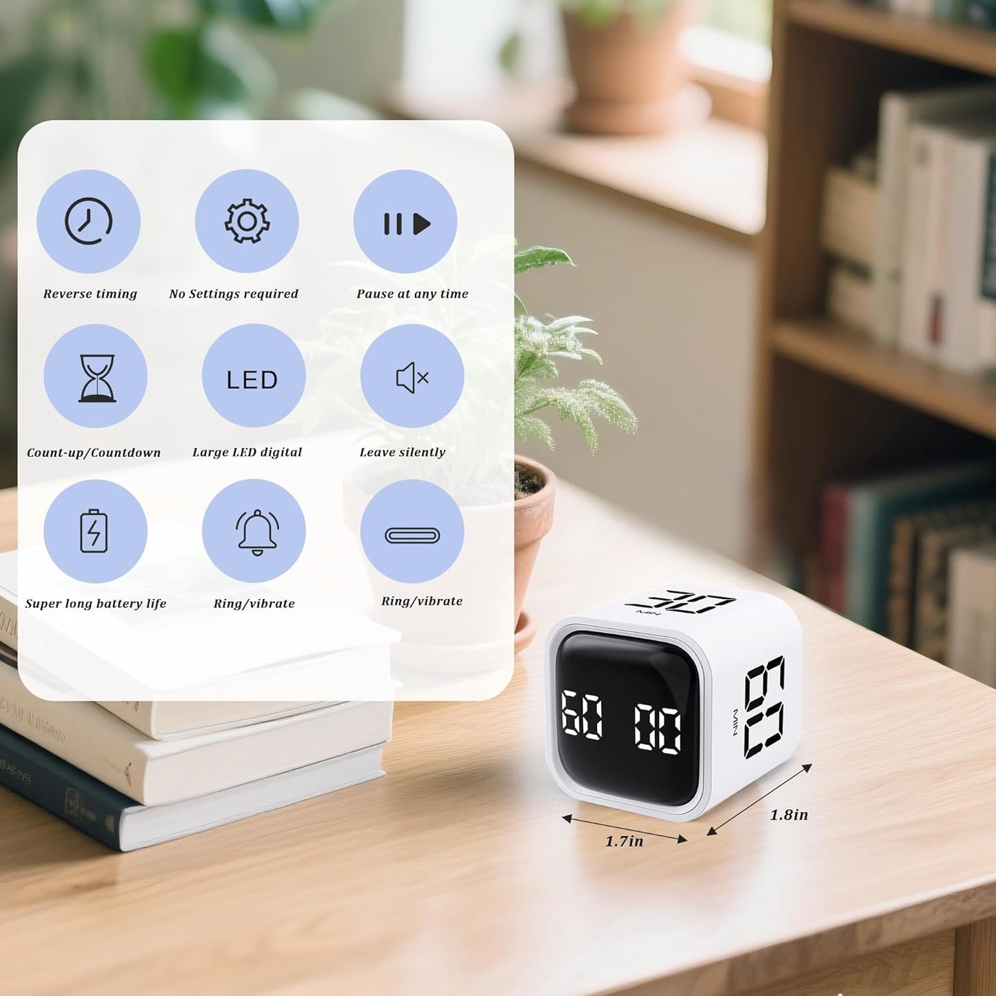 2Pcs Rotating Pomodoro Timer 5,10,30, 60 Minutes Preset,Desk Productivity Flip Timer, Visual Cube Countdown Stopwatch,Custom Modes/Vibration/High/Low Volume,ADHD Timers, for Study, Work, Kitchen
