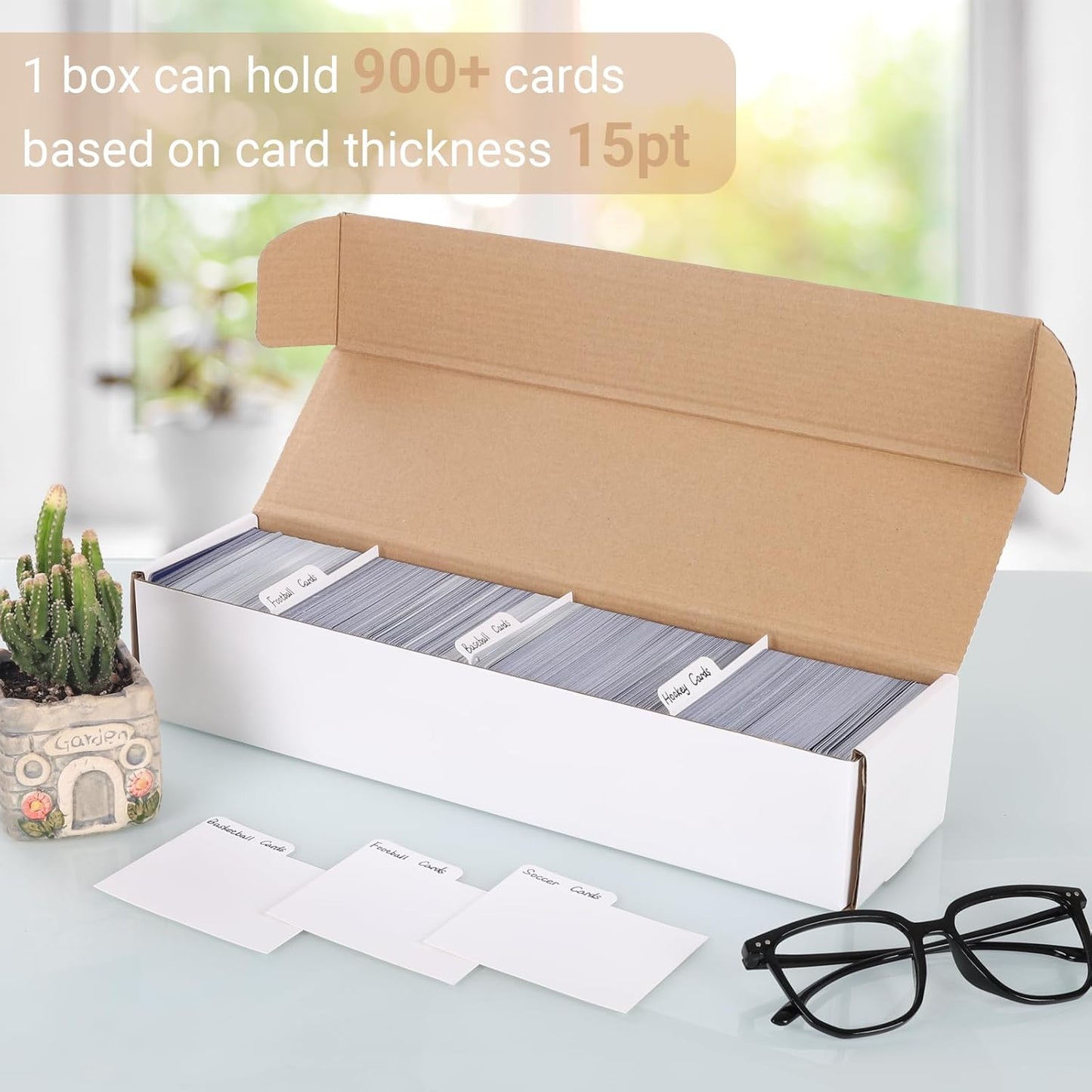 6 Pack Trading Card Storage Box Sports Game Cards Collector Boxes Cardboard Storage Boxes with Dividers for Card Collection, 14.2 x 3.7 x 2.75 Inches