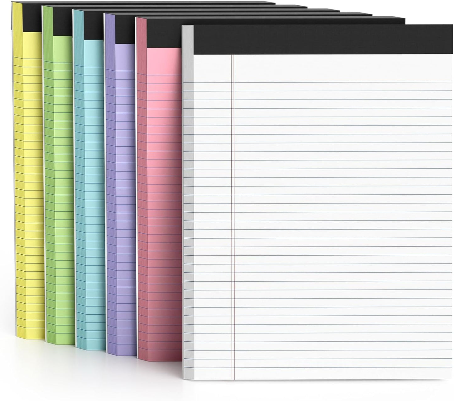 6 Pack Colored Legal Pads 8.5 x 11 College Ruled Paper Note Pads Narrow Ruled 50 Sheets per Notepad Perforated Writing Pad Durable Sturdy Back 8x11 Pads of Paper Pink Purple Blue Green White Yellow