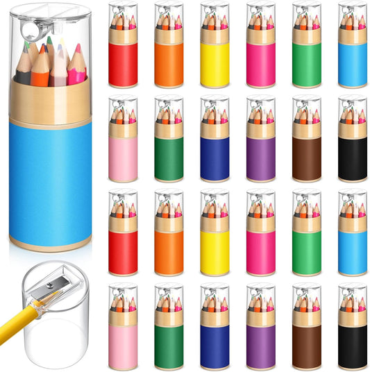 24 Sets Mini Drawing Colored Pencils Bulk with Sharpener for Kids 3.5" Small 12 Colors Travel Colored Portable Pencil Set Back to School Gifts for Students Adults Art Painting Classroom