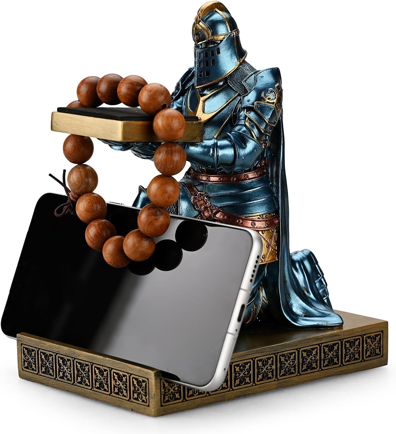 King's Guard Watch Display Stand Eyeglass Jewelry Bracelet Necklace Holder Trays Towers Resin Pen Holder Warrior Knight Mobile Phone Stand for Office & Home (Blue)